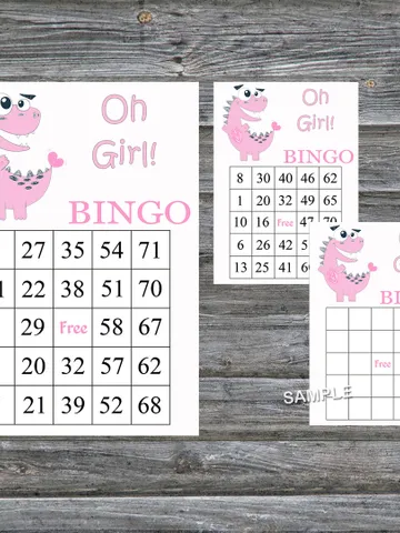 Pink Dinosaur bingo cards,Dinosaur bingo game,Dinosaur printable bingo cards,60 Bingo Cards,INSTANT DOWNLOAD--208 $3.95