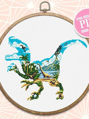 Dinosaur cross stitch pattern download PDF Ancient animal cross stitch chart Dinosaur world cross stitch, Dinosaur silhouette embroidery #D7 $4.60