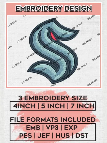 Seattle Kraken Machine Embroidery Files, NHL Seattle Kraken Embroidery Designs, NHL Seattle Logo, NHL Embroidery Design, Hockey Team, Digital Download