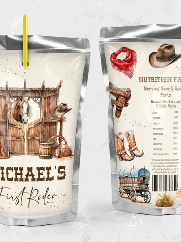 Editable Juice Label First Rodeo Birthday party juice label; Wild West Cowboy Party; Our Little Cowboy is One Party Birthday ; fr12 $10.45