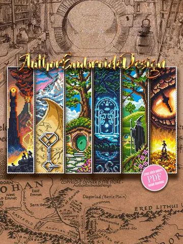 Bookmarks Lord of the Ring set cross stitch pattern download PDF Fairy hobbit home door cross stitch Magic handmade bookmark LOTR cross stitch Wizard Shire world #B91 $28.00