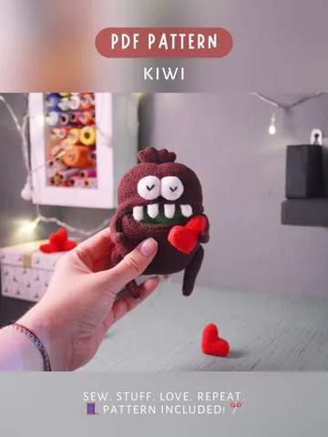 PDF Plush Toy Pattern β Fleece Kiwi Softie with Pocket $9.00