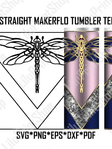 Vsplit Tumbler Template SVG for 30oz straight tumbler Makerflo Dragonfly Tumbler Template Dragonfly V split cut file 30oz Tumbler svg $2.71