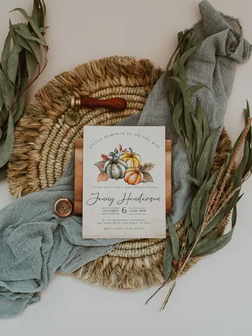 Little Pumpkin is on the way; Editable Autumn Pumpkin Baby Shower Invitation Template Canva; Fall 2022 Autumn Watercolor Pumpkin Invitation $10.98