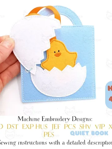 Chick in Egg Quiet Book Page ITH Embroidery Design, Hatching Egg Felt Activity Page, Peekaboo Toy Pattern, 4x4 Hoop