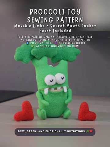 Plush Broccoli Toy Pattern – Fleece Softie PDF Tutorial $11.00