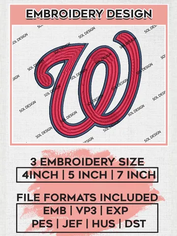 MLB Washington Nationals Logo Embroidery Design Files, MLB Washington Nationals Team Embroidery, MLB Teams, 3 sizes, MLB Machine embroidery designs, Digital Download $6.99
