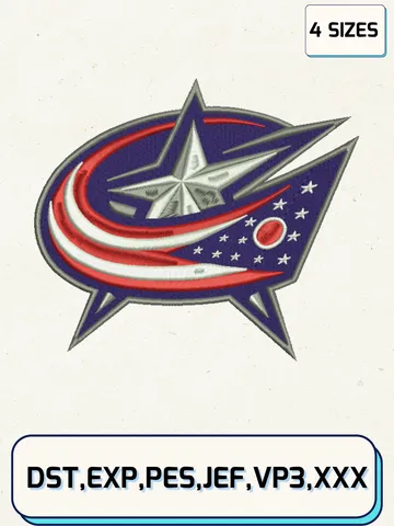 Blue Jackets Embroidery Design Files, NHL Logos Embroidery Designs, Machine Embroidery Files, 4 Sizes