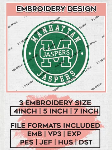 NCAA Manhattan Jaspers Round Logo Embroidery, NCAA Manhattan Jaspers Embroidery Design files, NCAA Teams, NCAA Machine embroidery designs, Digital Download