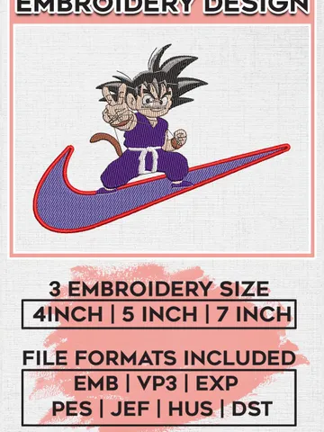 Goku Nike Embroidery Files, Dragon Ball Character Embroidery Designs, Anime Inspired Embroidery, Digital Download EMB_ANIME_197 $6.99