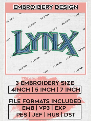 WNBA Minnesota Lynx Wordmark Logo Embroidery Files, WNBA Minnesota Lynx Team Embroidery Designs, WNBA Basketball Teams, 3 sizes, Machine embroidery designs, Digital Download $6.99