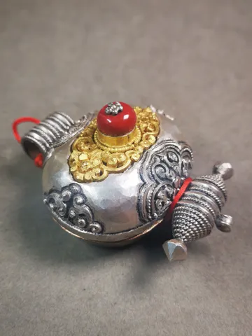 Gandhanra Handmade Gau Ghau Shrine, Chiseled Mini Tibetan Buddhist Altar Amulet Pendant,Made of Sterling Silver,Copper,Agate $399.99