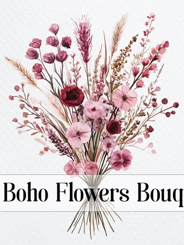 20 Boho Flowers Bouquet PNG Bundle, Minimalistic Flowers Printable Watercolor clipart for sublimation, Wall Art, crafting, junk journals $2.64