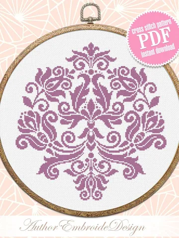 Floral damask ornament cross stitch pattern PDF download Flower mandala cross stitch chart, Damask pattern digital PDF, Floral scroll #M250 $4.60