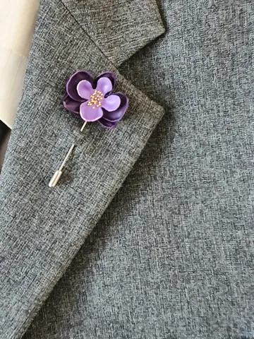 Violet orchid men's lapel pin Leather boutonniere for him 3rd anniversary gift, art.27 $35.00