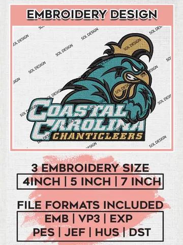 NCAA Coastal Carolina Chanticleers Logo embroidery designs, NCAA Coastal Carolina Chanticleers Machine embroidery designs, NCAA embroidery designs, Machine embroidery designs, Digital Download $6.99