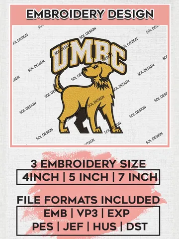 UMBC Retrievers NCAA Mascot Logo Machine Embroidery Design, NCAA UMBC Retrievers Team Design Design files, NCAA Team Embroidery Designs, NCAA Machine Embroidery Designs, Digital Download