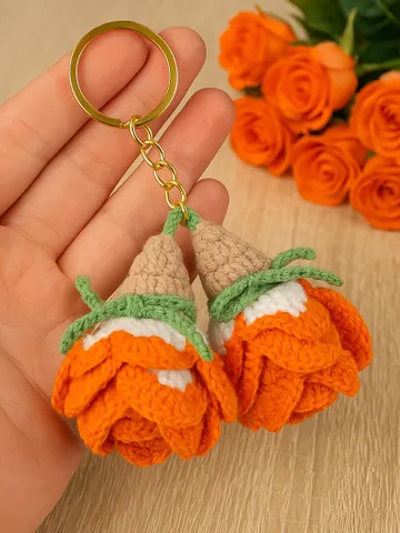 3D Crochet Rose Keychain Pattern PDF, Handmade Floral Bag Charm, Amigurumi Flower Keyring DIY, Cute Gift Idea, Instant Download $5.40