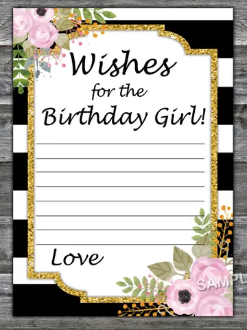 Black White Striped Wishes for the birthday girl,Adult Birthday party game-fun games for her-Instant download $1.75