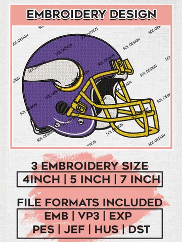Minnesota Vikings Helmet Embroidery Designs, NFL Vikings, NFL Embroidery Designs, NFL Minnesota Vikings Machine Embroidery Design, Digital Download