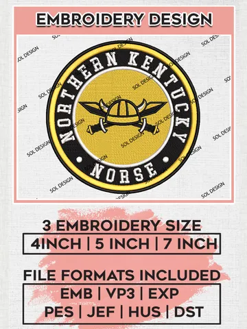 NCAA Northern Kentucky Norse Round Logo Embroidery, NCAA Northern Kentucky Norse Embroidery Design files, NCAA Teams, NCAA Machine embroidery designs, Digital Download $6.99