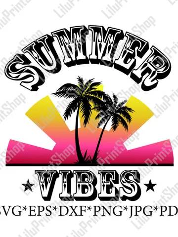 Palm tree svg Summer vibes Logo Beach, retro Sunset cut file for Tropical adventure, Cricut Silhouette sublimation. Instant download $2.71