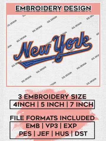 New York Team Wordmark Logo Embroidery Design Files, MLB New York Mets Team Embroidery, MLB Teams, 3 sizes, MLB Machine embroidery designs, Digital Download $6.99