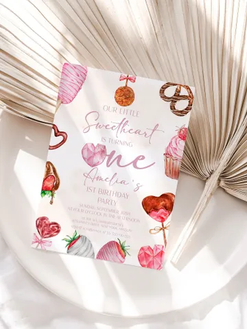 Valentine 1st Birthday Invitation Sweetheart 1st Birthday Sweet Treats Baby Birthday Invitation; Valentines Day Party $12.78