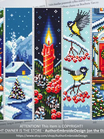 Christmas bookmark set cross stitch pattern download PDF Holiday handmade bookmark, Book lover gift, Christmas embroidery PDF, New Year #B92 $17.45