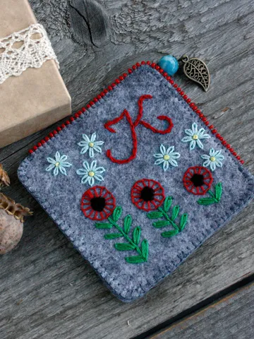 Personalized hand embroidered corner bookmark Wildflower poppy forget me not floral felt book mark bead charm Handmade monogram bookmark $35.00