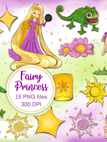 Tangled Princess PNG clipart, Tower princess, Blondie princess, Long hair princess, Chameleon fairy png clipart $7.00