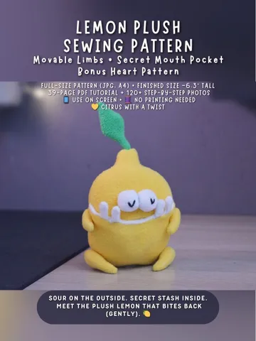 PDF Plush Lemon Pattern – Fleece Softie Toy Tutorial $11.00