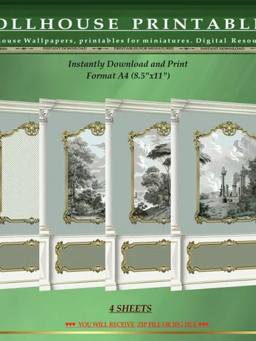 Wallpapers- Set 17-v3 | Printables for Dollhouses and Unique Miniature Projects | Digital Downloads | in Scale 1/12th $8.00