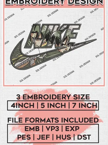 Nike Swoosh Levi Ackerman Embroidery Files, Anime Character Embroidery Designs, Machine Embroidery Digital Download EMB_ANIME_182 $6.99