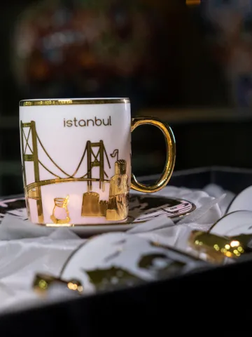 Black And Gold Istanbul Themed Luxury 12 Pieces Tea Cups And Saucers | Black and Gold Tea Cups | Elegant 12-Pieces Tea Cups $119.99