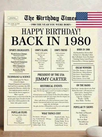 1980 45th birthday newspaper with USA fun facts, 1980 birthday board poster sign, birthday decoration, 45 years ago back in 1980 printable $7.00