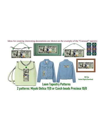 100 $ bill Loom Small Tapestry Pattern, Beaded Mini Banner Pattern, seed bead pattern, PDF instant download $6.00
