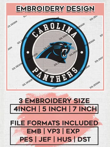 NFL Carolina Panthers Circle Logo Embroidery Designs, NFL Panthers, NFL Embroidery Designs, NFL Carolina Panthers Machine Embroidery Design, Digital Download