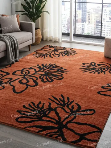 Rustic Burnt, Orange area rug - Modern botanical wool rug, Hand-Tufted Floral carpet, Contemporary, Home decor 4x6,5x7,6x9,8x10,9x12,10x14 $233.80