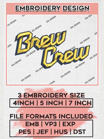 Brew Crew MLB Team Logo Embroidery Files, MLB Milwaukee Brewers Team Embroidery, MLB Teams, 3 sizes, MLB Machine embroidery designs, Digital Download $6.99