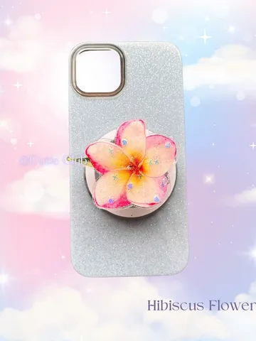 Magsafe White Pink Hibiscus Flower Phone Grip For Phone And Kindle, Elegant Floral Phone Grip, Phone Accessory, Flower Popsocket