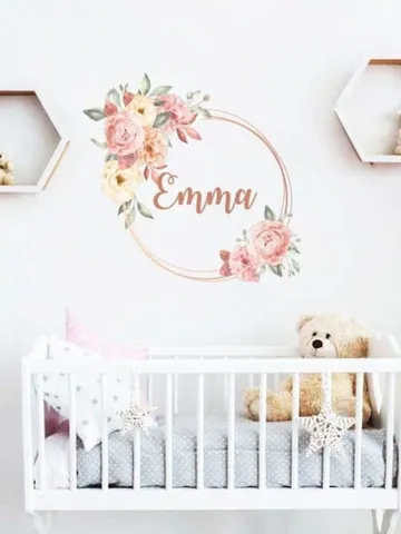 Custom Name Wall Decals/ Peony Decal/ Frame with Flowers Decals/ Flower Decals/ Nursery Stickers/ Girl Stickers/ Baby Decals / Floral Decals $48.99
