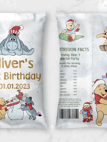 Editable Chips Label Hundred Acre Wood First Birthday party chips label; Winnie the Pooh Party; Classic Pooh Party Birthday ; xpooh1 $10.45