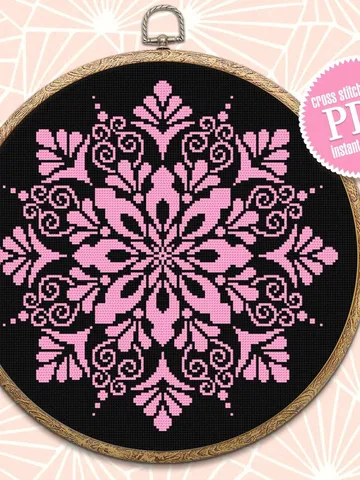 Easy mandala cross stitch pattern download PDF, Monochrome floral ornament cross stitch, Mandala pattern digital PDF, Beginner stitch #M91 $4.60