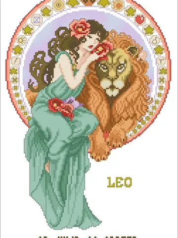 Vintage Cross Stitch Pattern Zodiac Sign Leo Counted Digital Download PDF $4.50