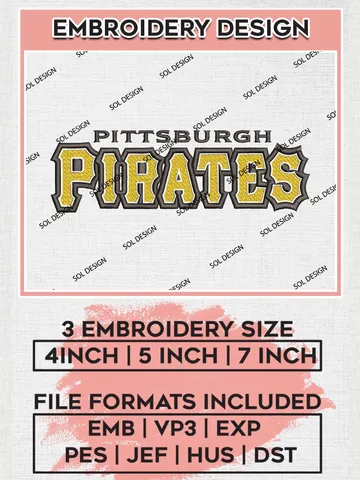 MLB Pittsburgh Pirates Logo Embroidery Files, MLB Pittsburgh Pirates Team Embroidery, MLB Teams, 3 sizes, MLB Machine embroidery designs, Digital Download $6.99