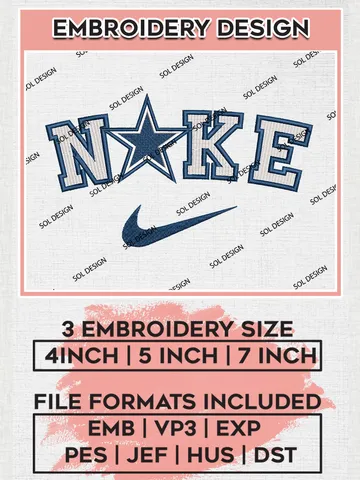 Nike Dallas Cowboys Embroidery Designs, NFL Cowboys, NFL Logo Embroidery Files, NFL Dallas Cowboys Machine Embroidery Design, Digital Download $6.99