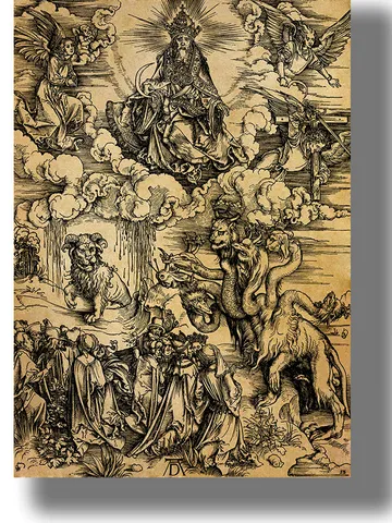 The Seven-Headed Beast and the Beast with Lamb's Horns. Albrecht Durer poster. $21.00
