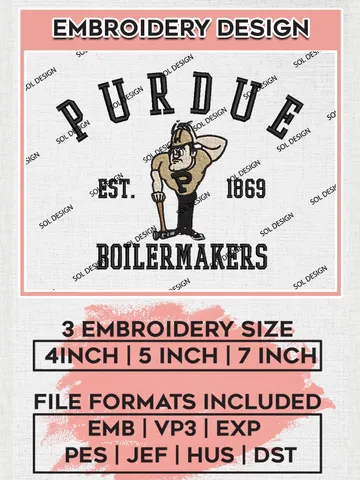 Purdue Boilermakers Est 1869 Logo Embroidery Designs, NCAA Purdue Boilermakers Team Embroidery, NCAA Team Logo, 3 sizes, Machine embroidery Files, Digital Download $6.99