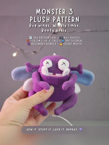 Plush Toy Pattern PDF – Fleece Bug-Wing Monster Softie $9.50